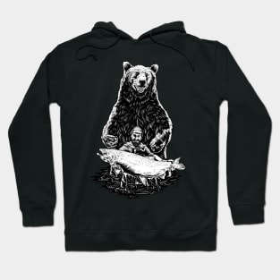 Vintage Bear Fish Fisherman Hoodie